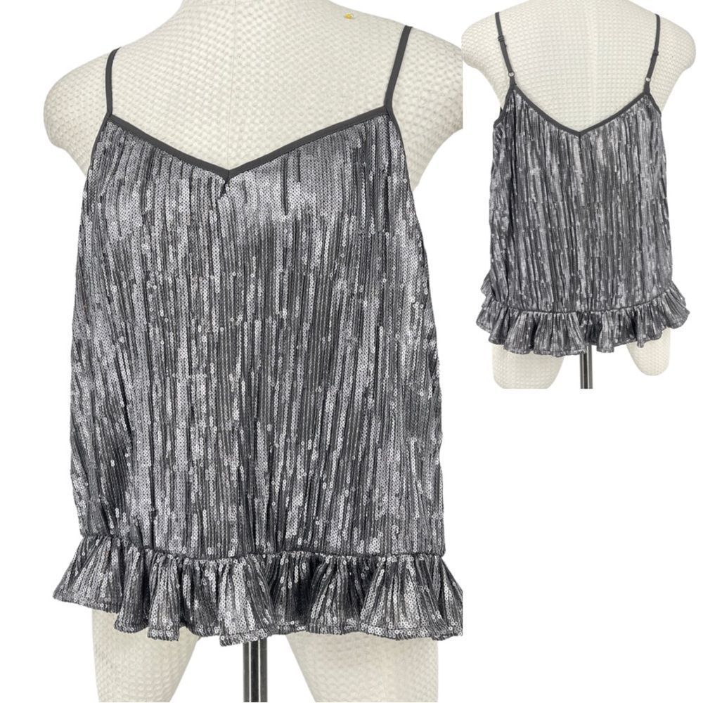 Anthropologie Silver Sequin Peplum Top – NWT